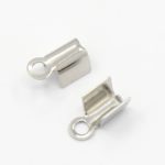 Stainless Steel Fold Crimp Cord End Connector, 9x4x3.5mm